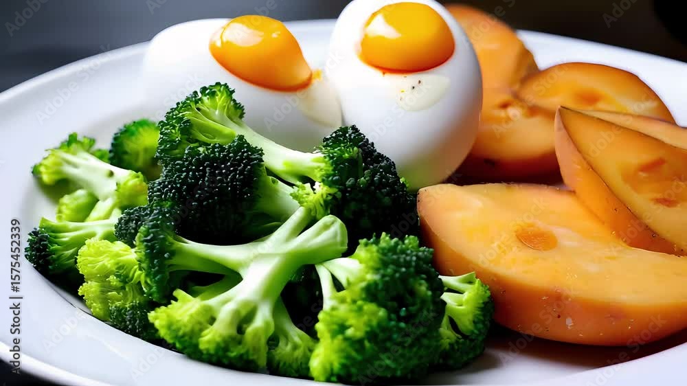 Healthy Breakfast Plate with Soft Boiled Eggs and Vegetables
