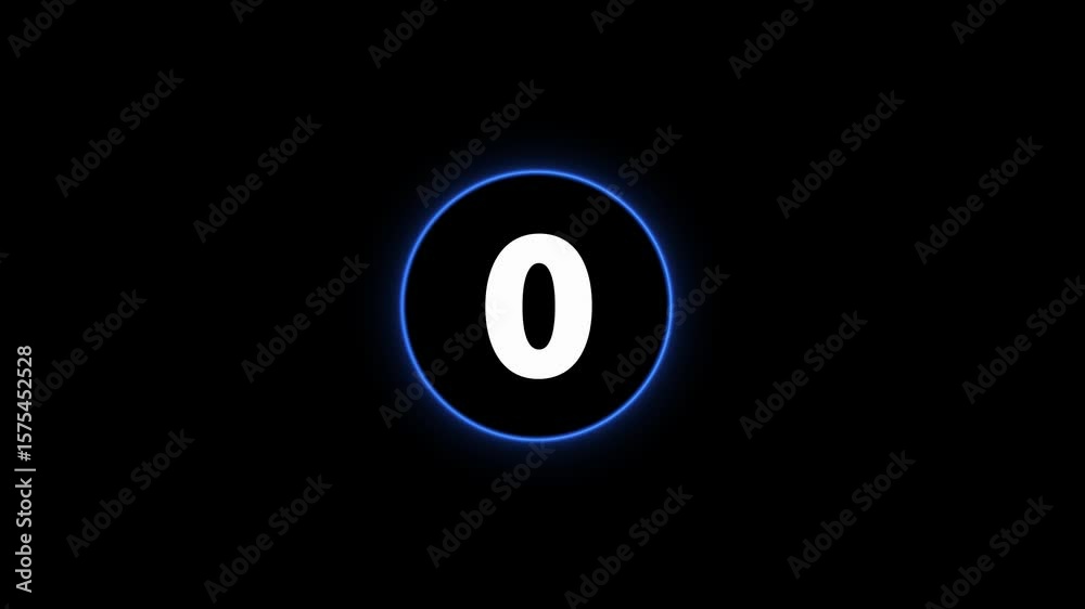countdown from 5 to 0 with neon Infographic circle progress animation. Loading number counting up to down progress. 5 to 0 Number Counting on black screen. start, install, download, loader, timer.