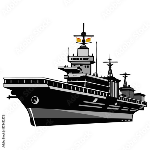 Black silhouette of a world war ii aircraft carrier in a minimalist style