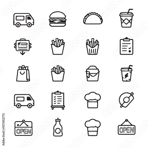 Collection of food and restaurant related graphical elements set of icon