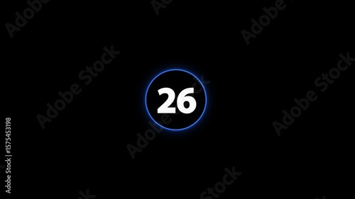 countdown from 50 to 0 with neon Infographic circle progress animation. Loading number counting up to down progress. 50 to 0 Number Counting on black screen. start, install, download, loader, timer.