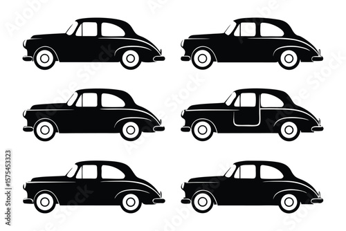 Classic Car Silhouette Collection: A curated selection of elegant vintage car silhouettes, perfect for design and transport-related projects, showcasing timeless design and automotive heritage.