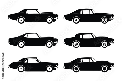 Classic Car Collection: A sleek silhouette of classic automobiles, the epitome of automotive elegance and power, displayed in a timeless graphic that embodies speed, history, and design.