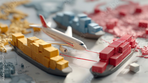 Global ASEAN Logistics Hub with Cargo Ships and Air Freight on World Map