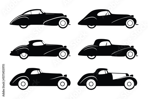 Foto Classic Car Silhouettes: A collection of six elegant classic car silhouettes, showcasing various body styles from a bygone era