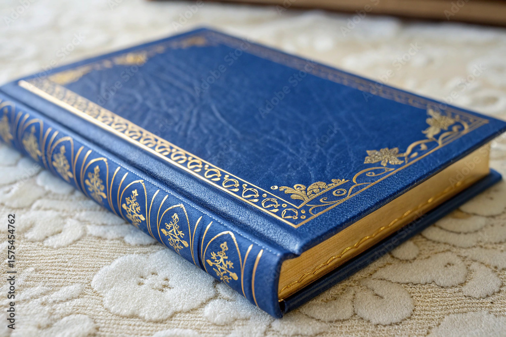 Fototapeta premium Blue Book with Gold Accents on a Textured Surface