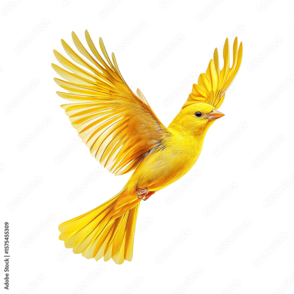 Obraz premium PNG Realistic Vibrant Yellow Bird in Flight on Transparent Background for Wildlife and Ornithology Designs