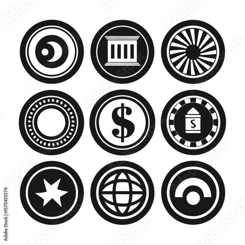 Ancient coin currency symbols finance banking global economy vector
