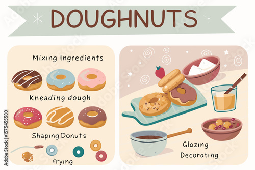 Incredible Visual Recipe Infographic Making Donuts - Calm and Tranquil Visual Story Suitable for Web