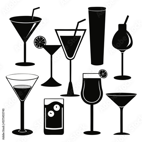 Assorted Cocktail Glasses with Drinks and Garnishes drinkware beverages