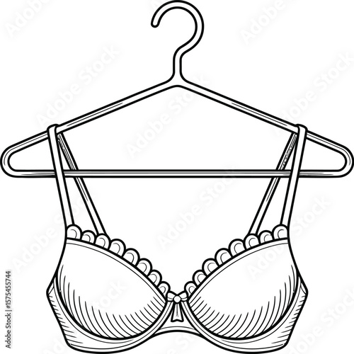 Bra on a hanger line art illustration, a stylish lingerie concept for fashion and design.