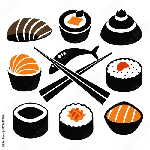 Assorted sushi and chopsticks illustration sashimi Japanese food