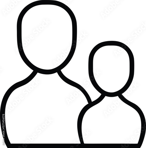 Simple Line Art Icon of Two People, Adult and Child, Representing Family, Partnership, or Teamwork Concept.
