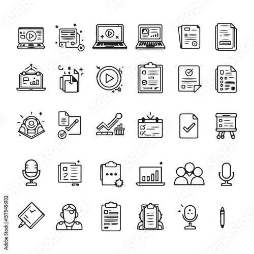 Collection of various business and office related graphics set of icon
