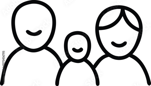 Happy Family Icon: Simple Line Art Illustration of Parents and Child, Perfect for Family-Oriented Designs and Projects.