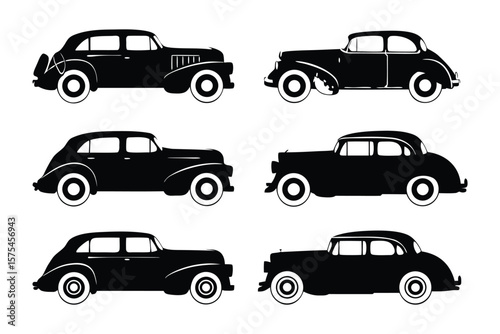 Classic Car Collection Silhouette: A stylish compilation of vintage automobile silhouettes in monochrome. Featuring iconic models from a bygone era. 