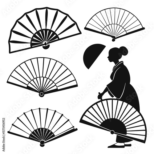 Asian woman with traditional fans culture