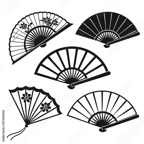 Asian fans with floral motifs traditional decoration