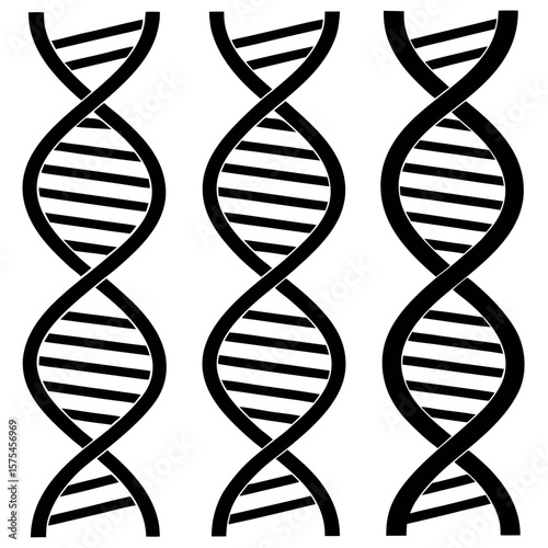 Black D N A helix patterns on white background molecule science