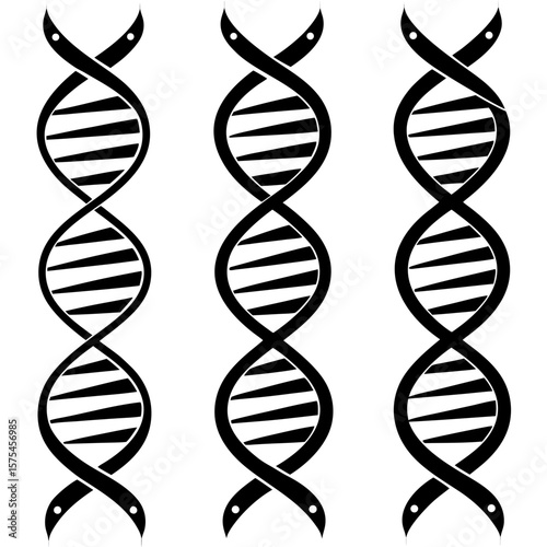 Black D N A helix patterns on white background science biology