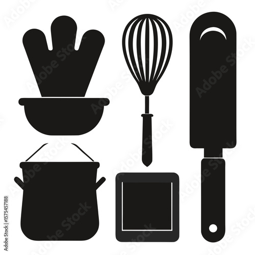 Baking tools assortment whisk spatula pot oven mitt square mold