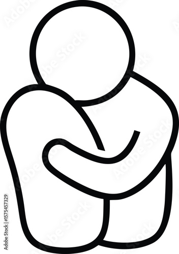 Simple Line Art Illustration of a Person Sitting in a Fetal Position, Depicting Loneliness, Isolation, and Depression.