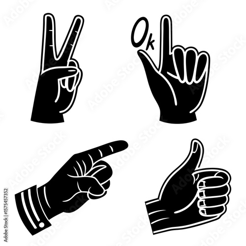 Black hand gestures peace ok pointing thumb up peace sign ok sign