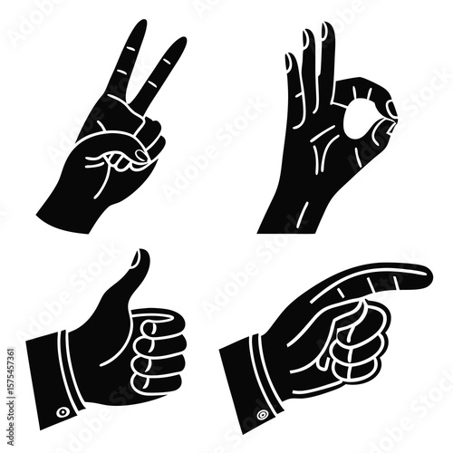 Black hand gestures peace okay thumbs up pointing direction peace sign okay sign