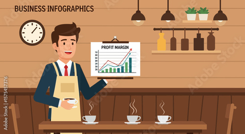 Barista Presenting Growing Profit Margins in a Coffee Shop Setting