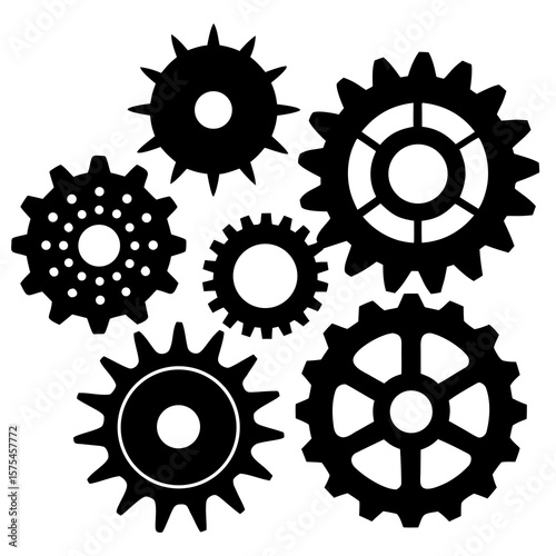 Black mechanical gears and cogs interlocking machinery industrial