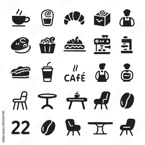 Collection of cafe and bakery related graphic elements set of icon