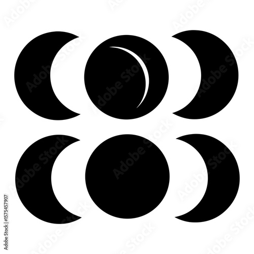 Black moon phases on white background celestial astronomy