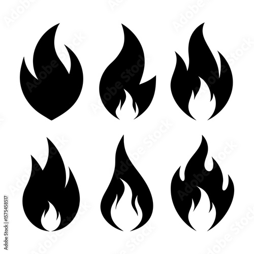 Black fire flame icons silhouette symbol