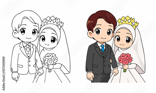 wedding couple coloring page for kids