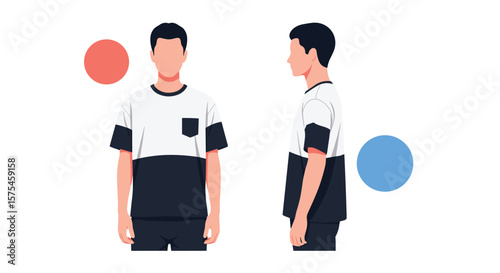 Mannequin presenting contemporary fashion in contrasting color blocking design and casual style for modern apparel promotion