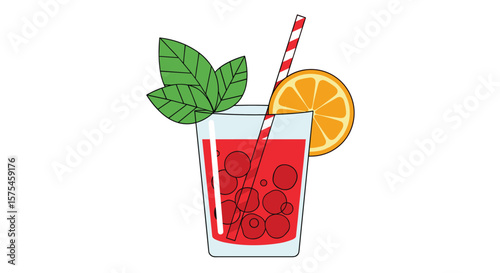 Refreshing red berry cocktail with orange slice and mint leaves for a vibrant summer celebration