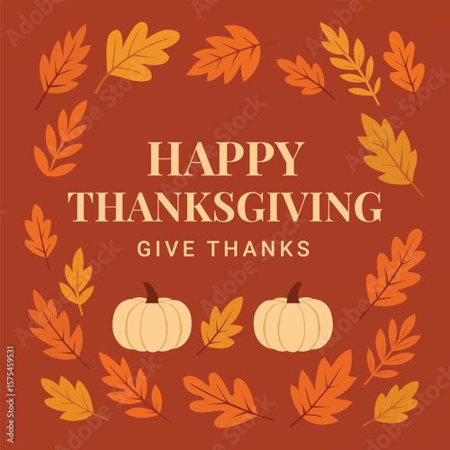 Thanksgiving Greeting Card with Pumpkins and Autumn Leaves – Festive Fall Social Media Post