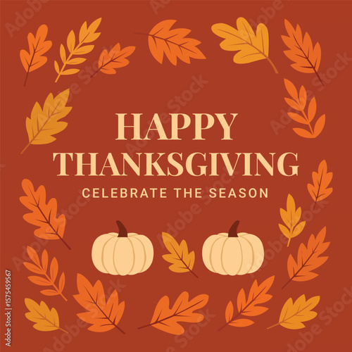 Thanksgiving Greeting Card with Pumpkins and Autumn Leaves – Festive Fall Social Media Post