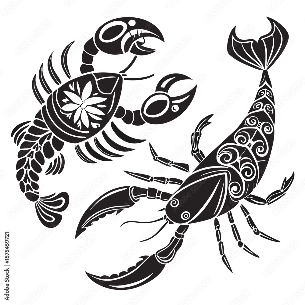 Fototapeta premium Black tribal zodiac signs cancer scorpion artistic design astrology horoscope