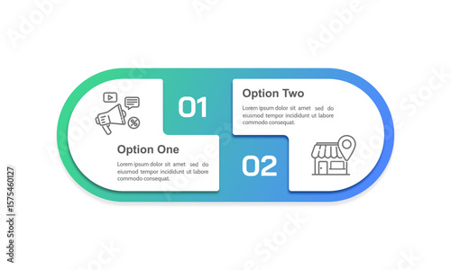 2 Options infographic compare and choice template. Diagram, Annual report, Marketing, Business presentation and Strategy. Vector illustration.
