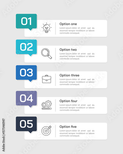 5 Vertical infographic numbers labels or steps to success. Vector illustration.