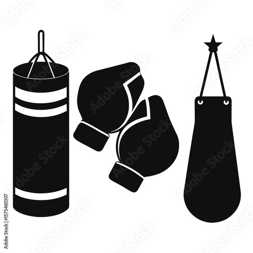 Boxing gloves and punching bags silhouettes sports training