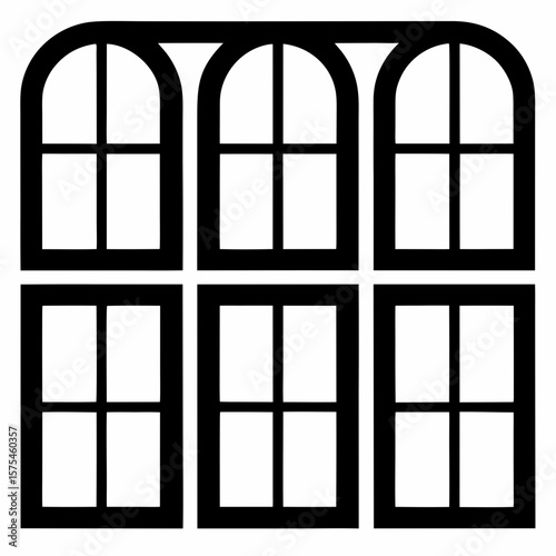 Black window frames with arched and rectangular panes