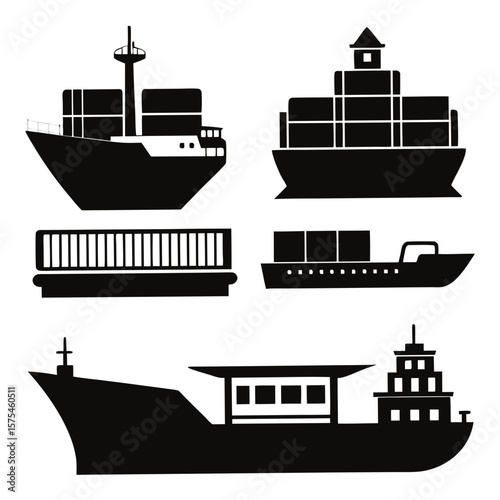 Cargo ships and container silhouettes container ship freight