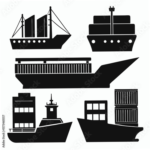 Cargo ships and containers silhouettes container ship freight ship