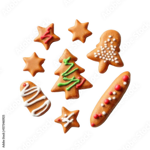 -Dessert image is transparent png. Assortment Of Festive Christmas Cookies With Detailed Icing On Transparent Background