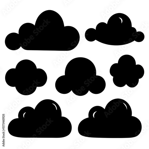 Cartoon cloud shapes on white background weather illustration