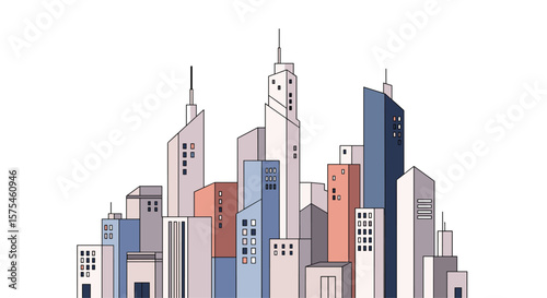 A collection of modern architectural high rise buildings in various heights and colors creating a cityscape