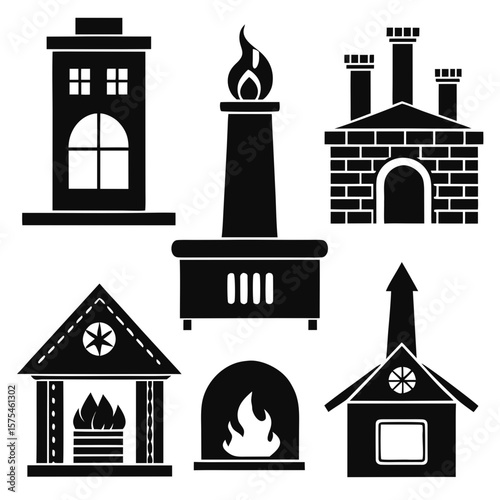 Collection of fireplace and chimney silhouettes house building