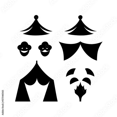 Circus tent and clown face silhouettes entertainment